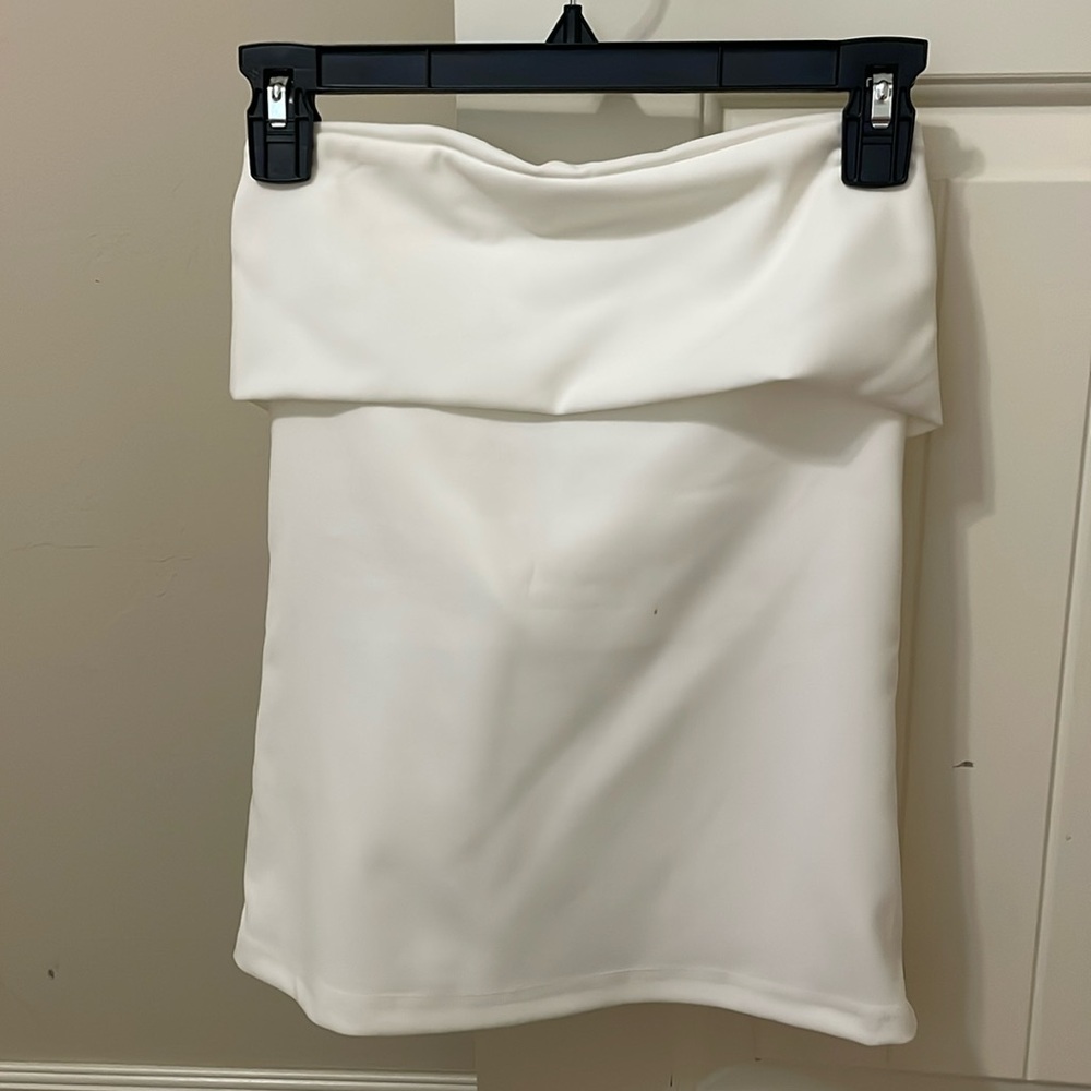 Zara White Fold-Over Crop Top